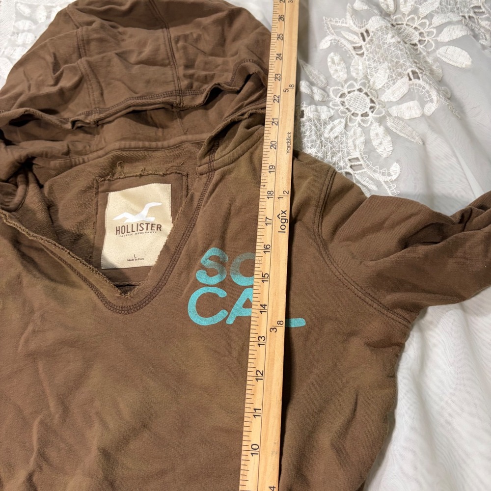 RARE Hollister Y2K Teal Brown So Cal Graphic Pullover Hoodie Sweatshirt Size L - Picture 5 of 5
